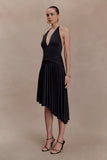 Zelda Asymmetric Slinky Midi Dress Black