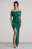 Eva Green Bardot Bow Detail Maxi Dress With Thigh Split