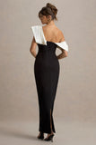 Angelina Black White Draped Shoulder Maxi Dress