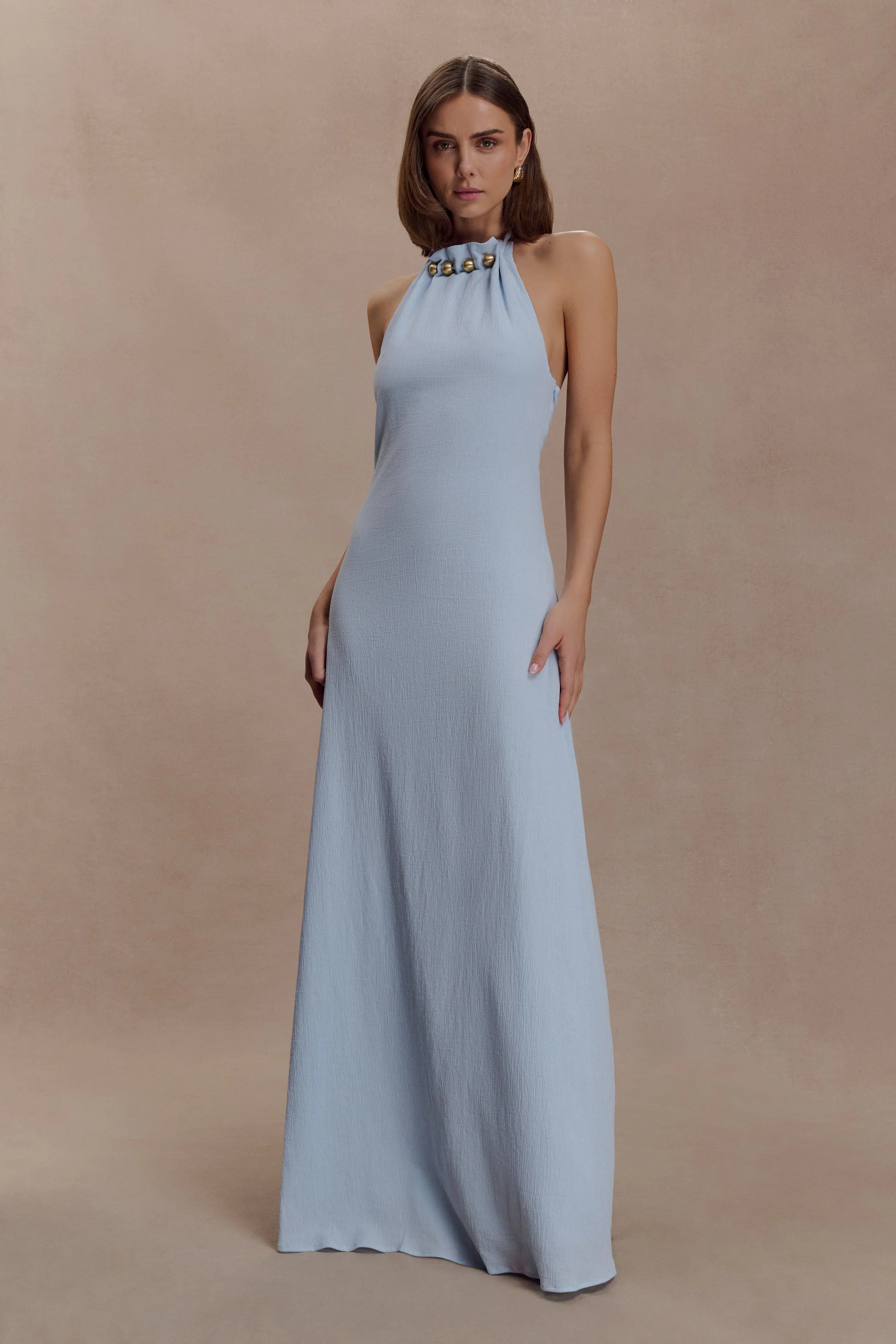 Abeda Cotton Maxi Dress With Hardware Pale Blue