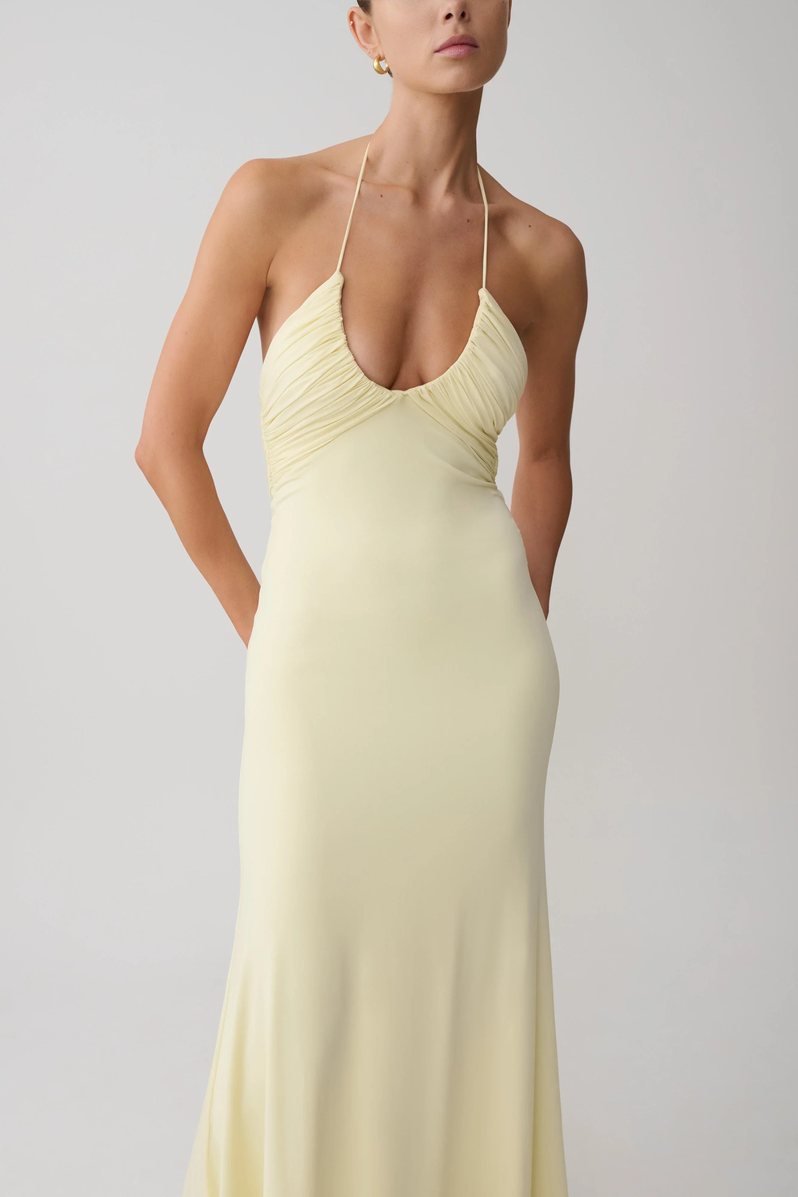 Maely Gathered Slinky Maxi Dress Lemon