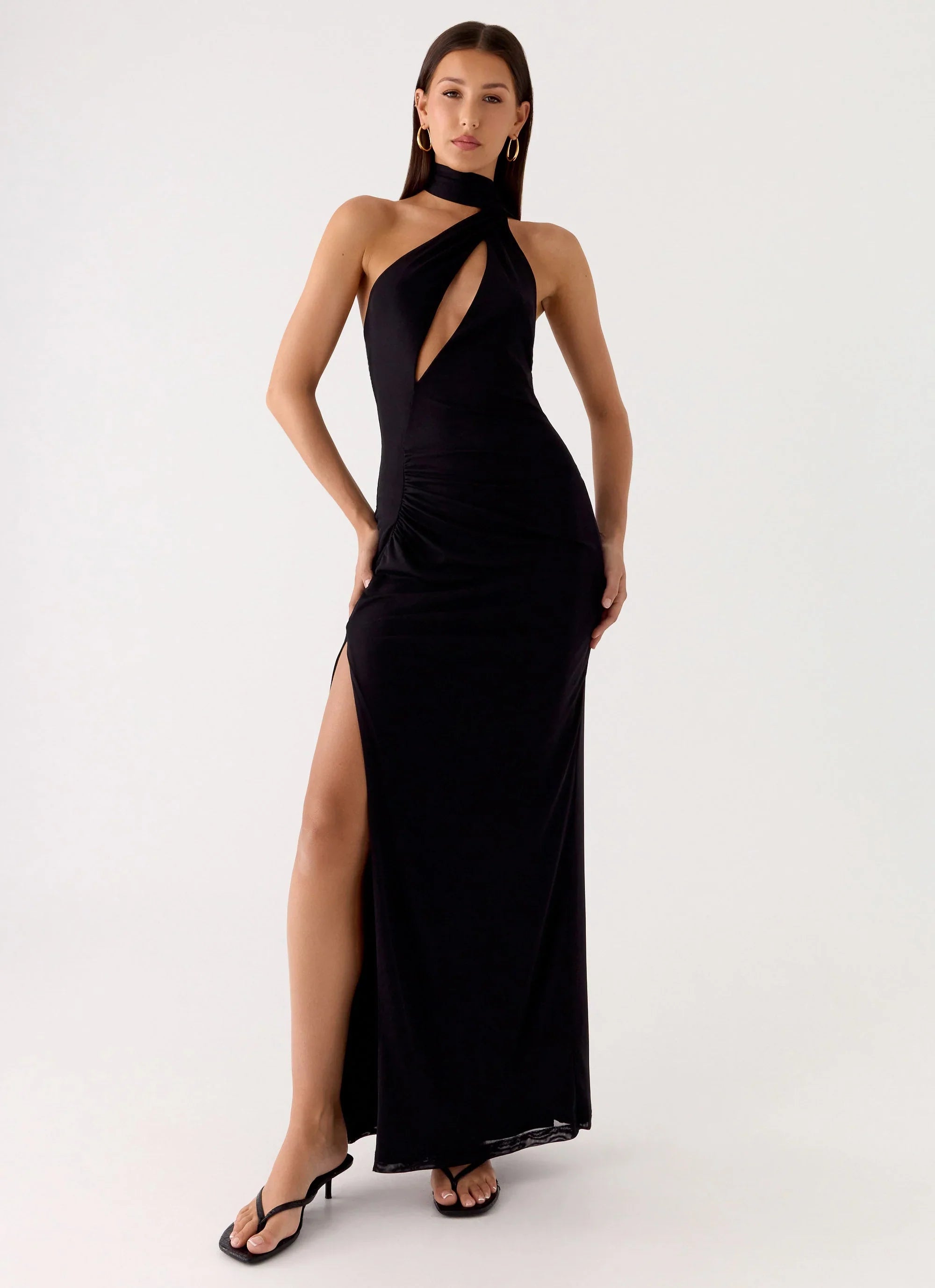 Velvet Vacation Scarf Maxi Dress Black