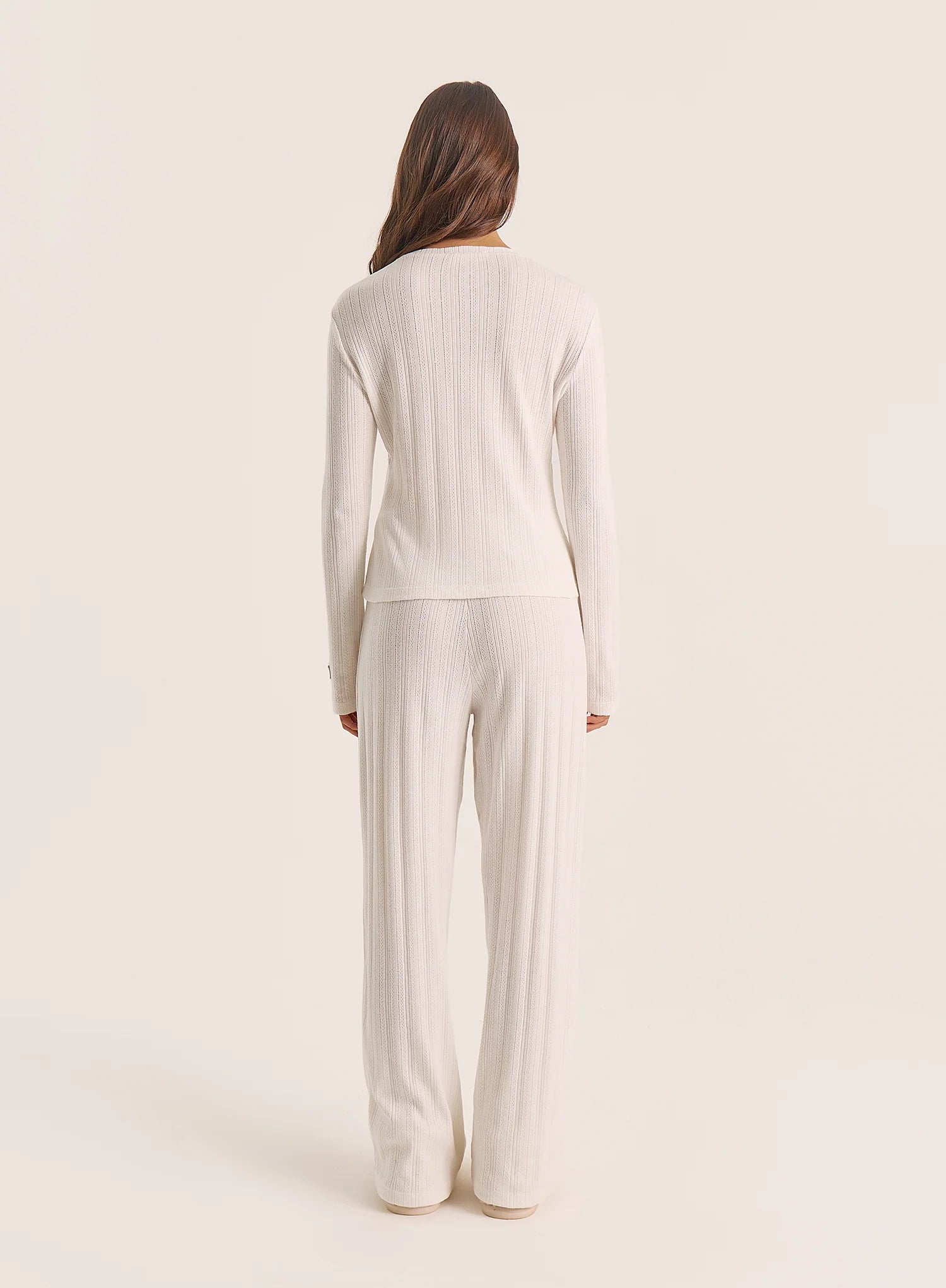 Ecru Printed Pointelle Trousers