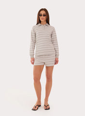 Grey And White Stripe Jersey Ribbed Shorts