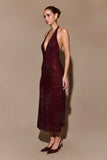 Genie Diamante Halter Midi Dress Mahogany