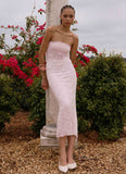Alida Strapless Jacquard Midi Dress Pink