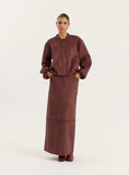 Burgundy Faux Suede Maxi Skirt