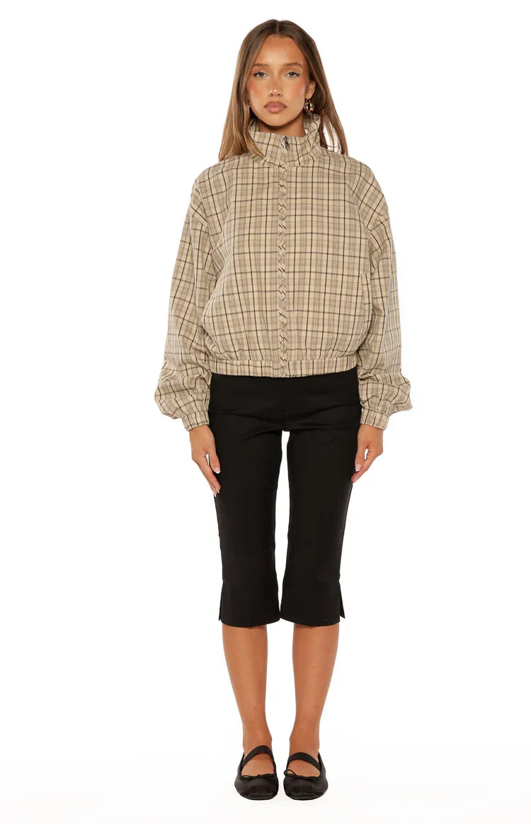 Lee Beige Plaid Funnel Neck Jacket PRE ORDER