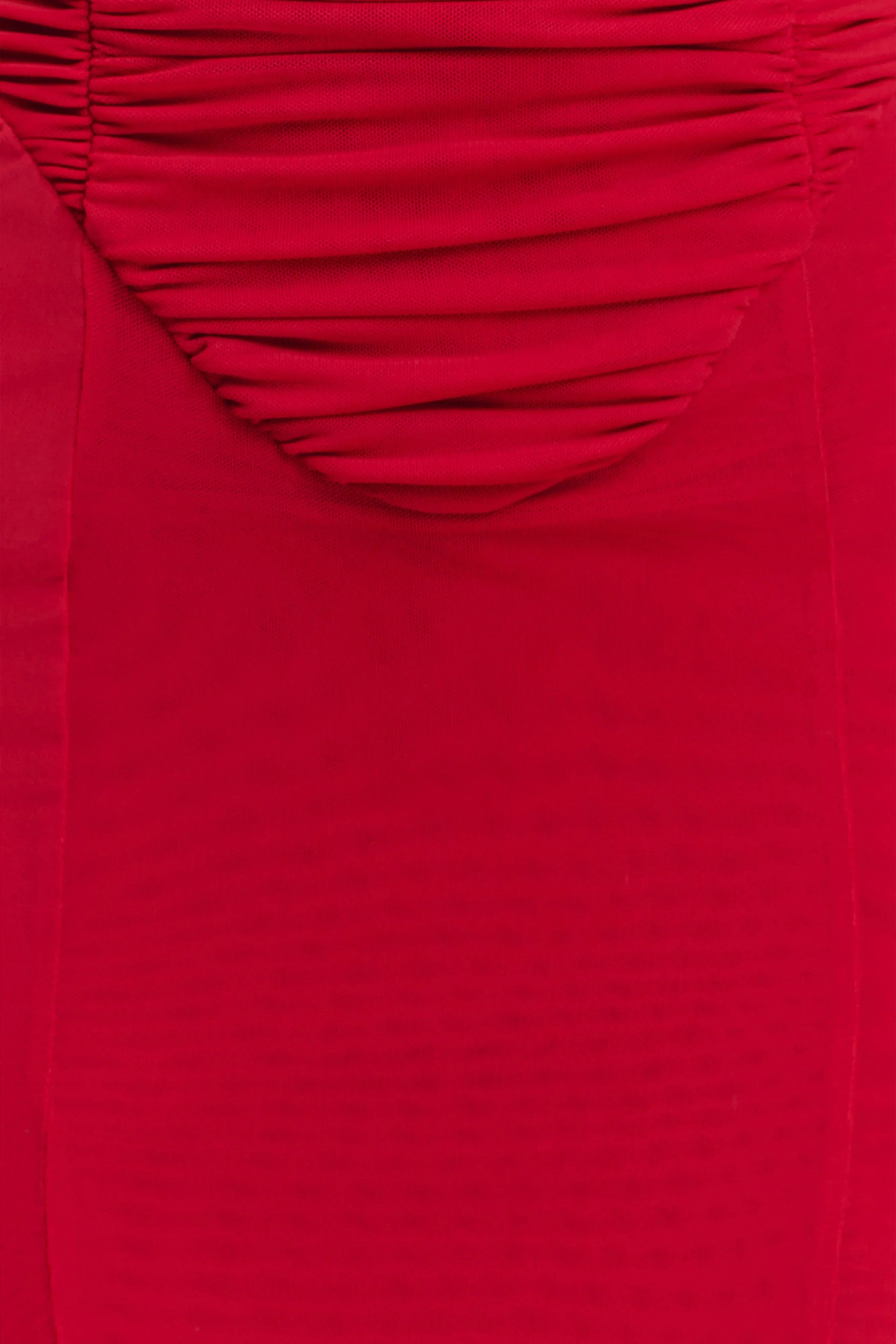 Willa Gathered Mesh Midi Dress Ruby