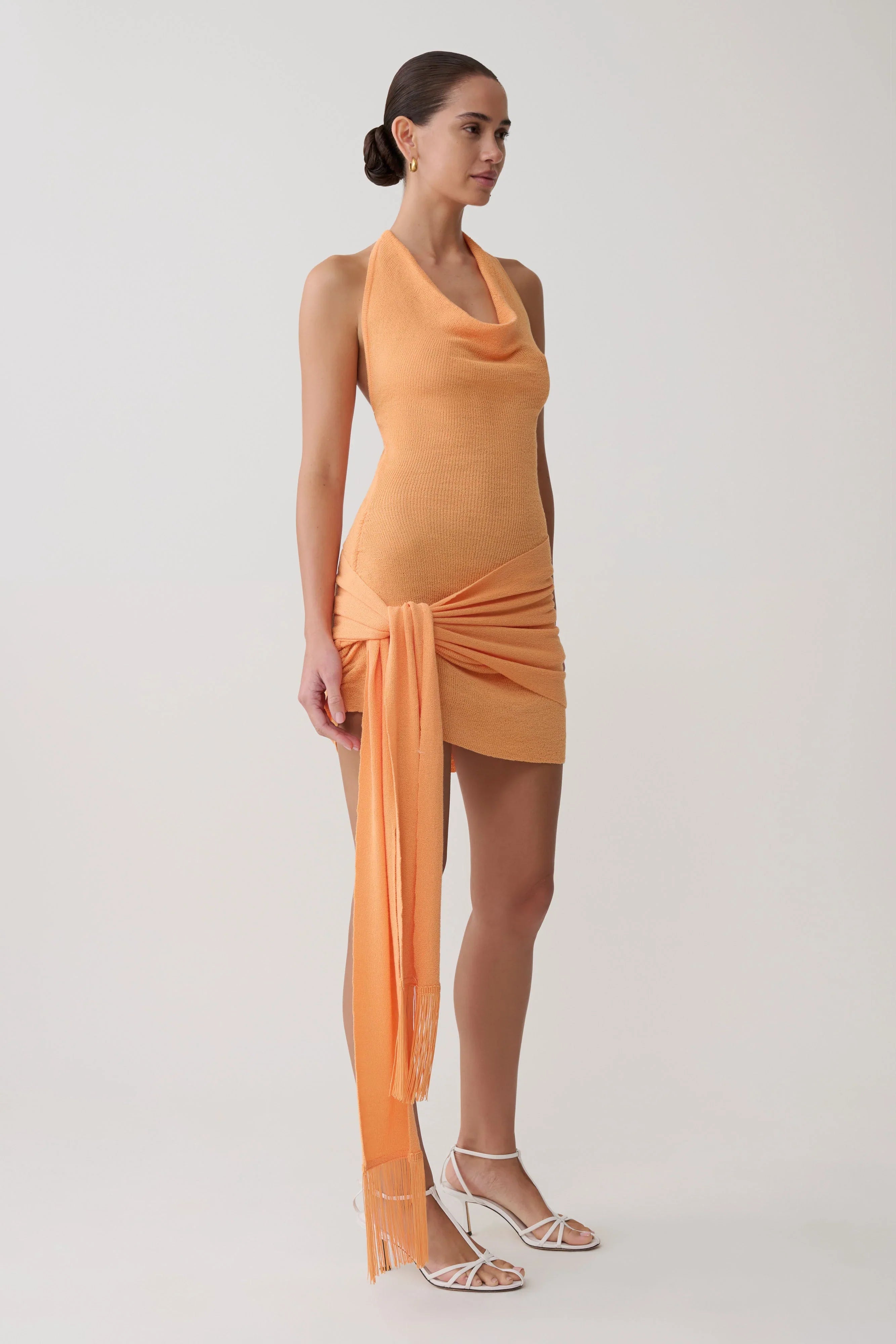Lucien Cowl Neck Mini Dress Apricot