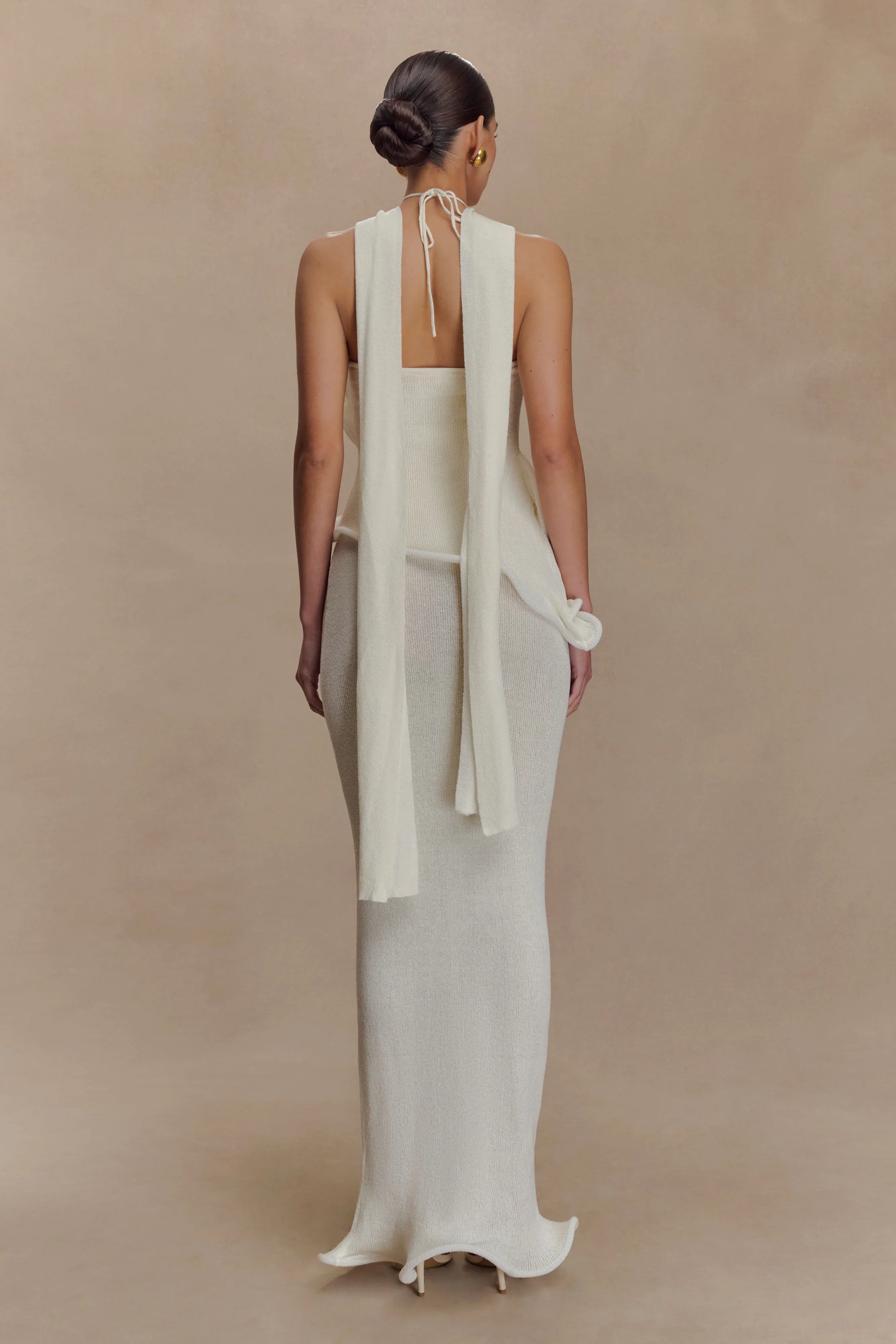 Caprice Halter Knit Maxi Dress White