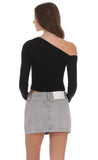 Buttoned Denim Skirt in Washed Grey