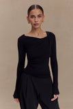 Culver Draped Twist Knit Top Black
