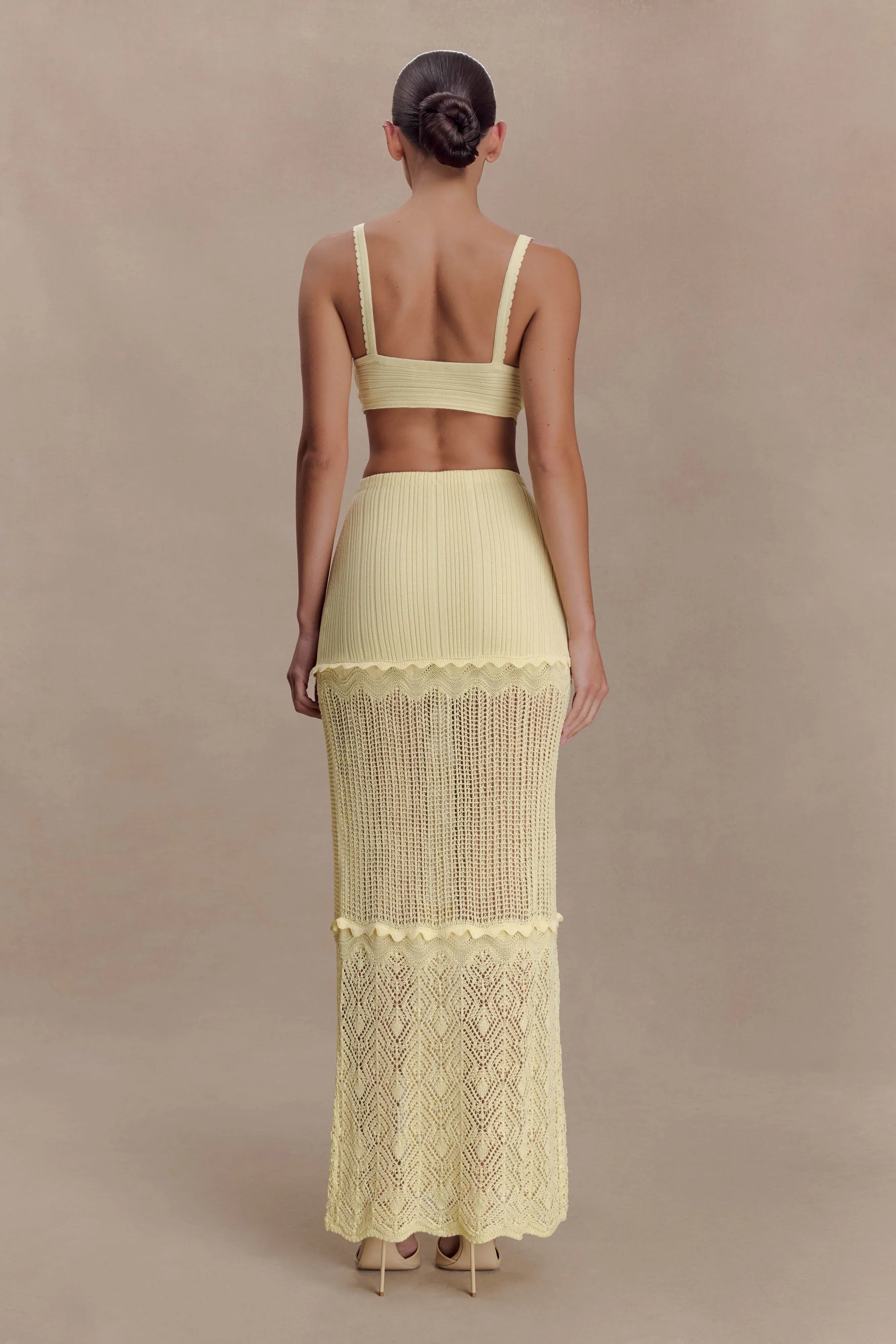 Coleene Pointelle Knit Maxi Skirt Lemon