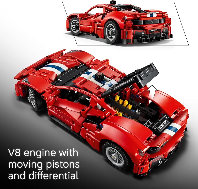 LEGO Technic Ferrari 488 Pista Car 42235 Building Toys for Boys Girls Ages 9 Toy Car for Display for Bedroom or Book Shelf 882 pieces Gifts for Kids