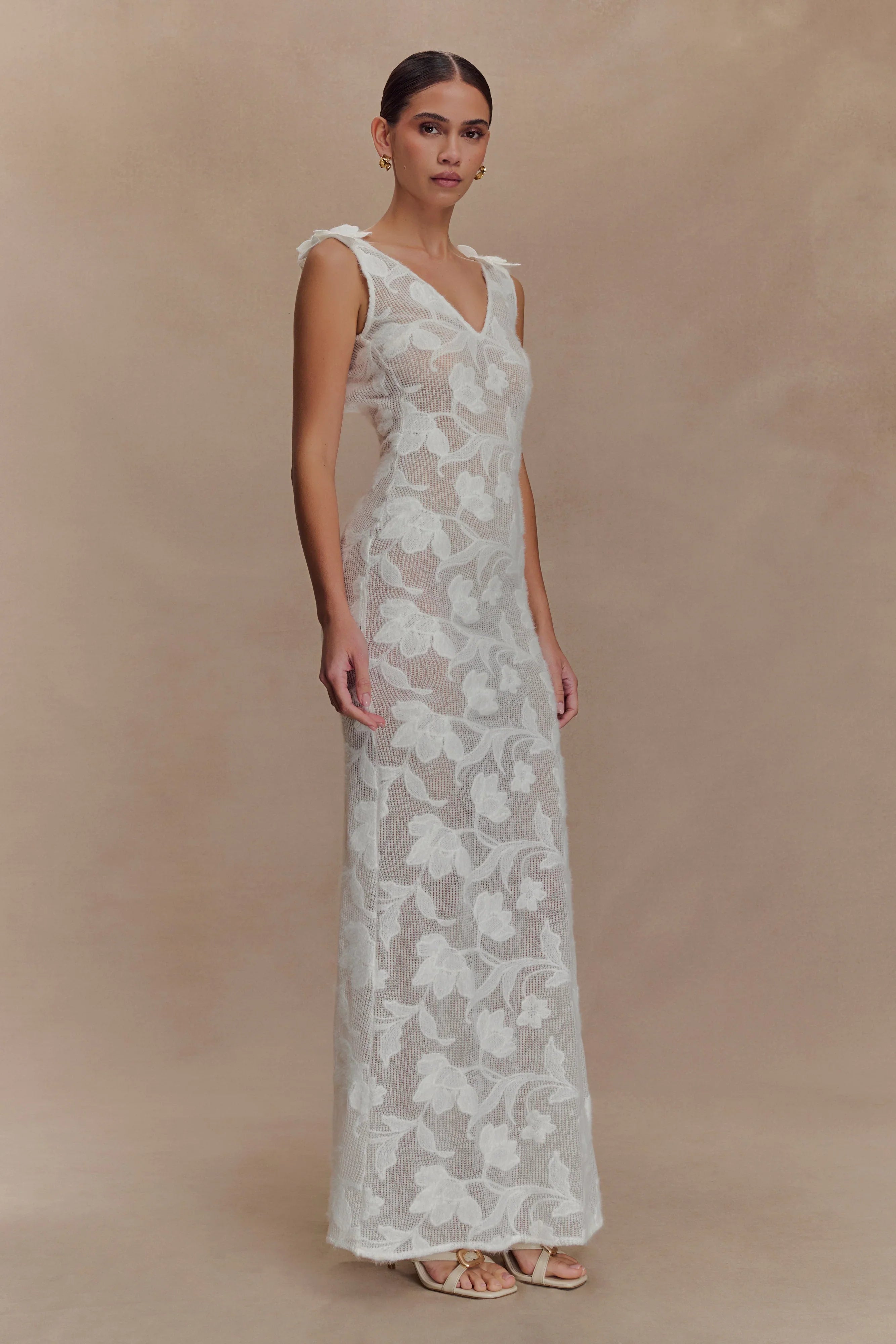 Cornelia Floral Sheer Maxi Dress Ivory