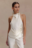 Bianca Satin Halter Top Ivory