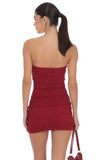 Strapless Ruffle Lace Dress in Red