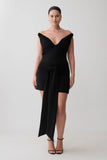 Runa Off Shoulder Mini Dress With Waist Tie Black
