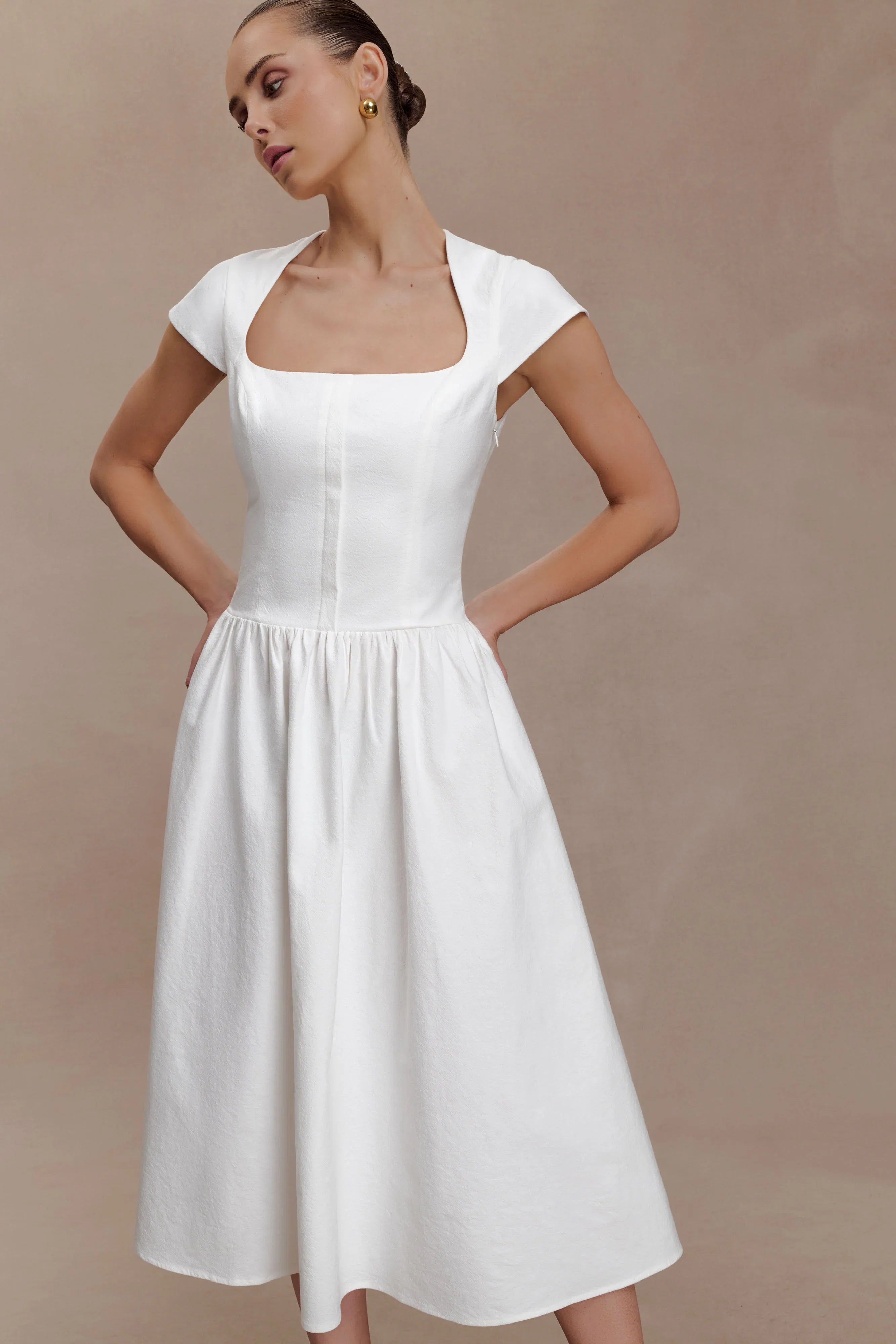 Ayla Cotton Fit And Flare Midi Dress White