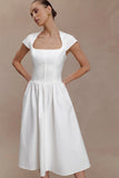 Ayla Cotton Fit And Flare Midi Dress White