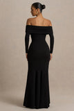 Everlasting Black Bardot Neck Maxi Dress With Pleated Detailing