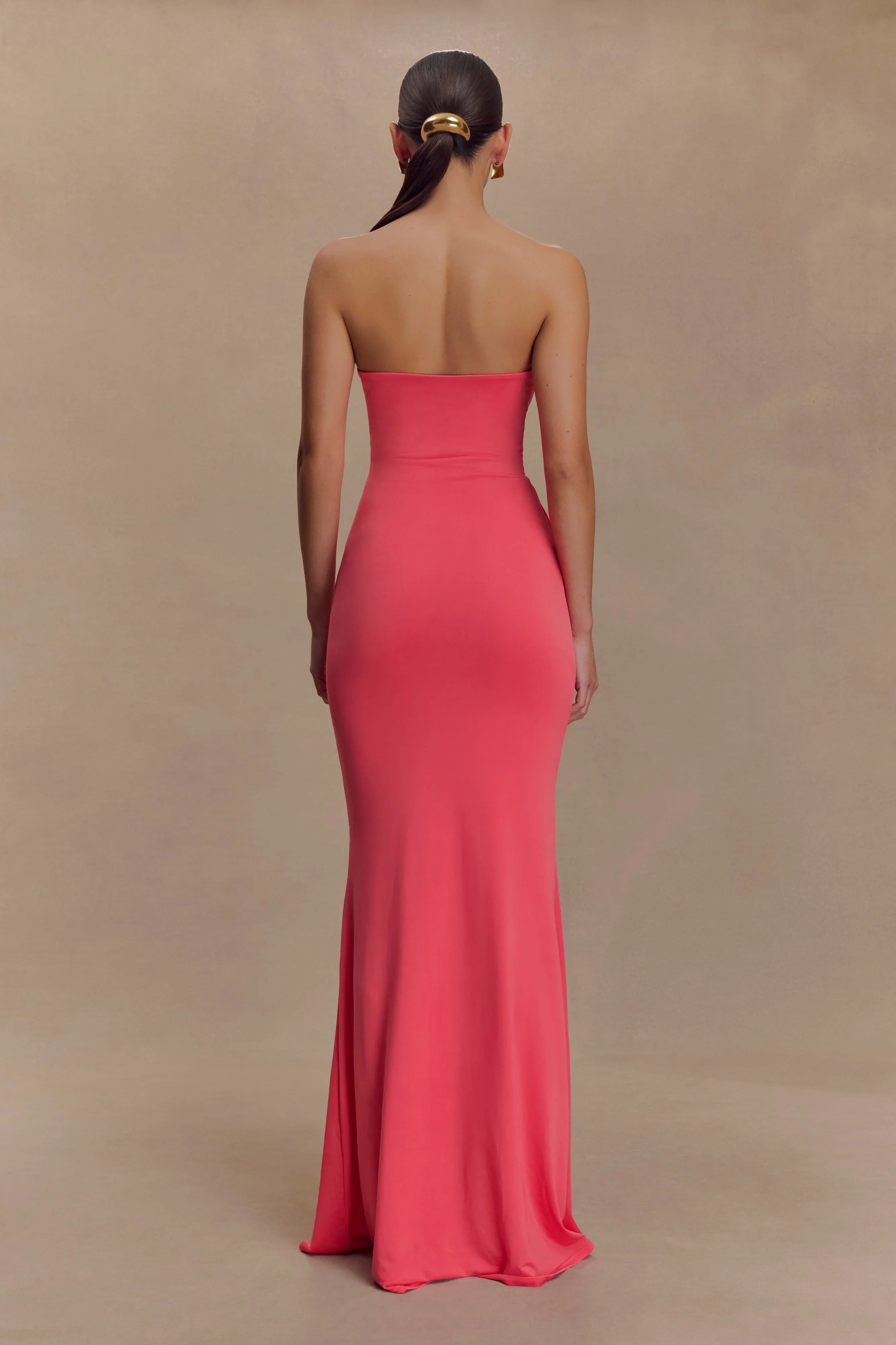 Madison Strapless Slinky Maxi Dress Coral