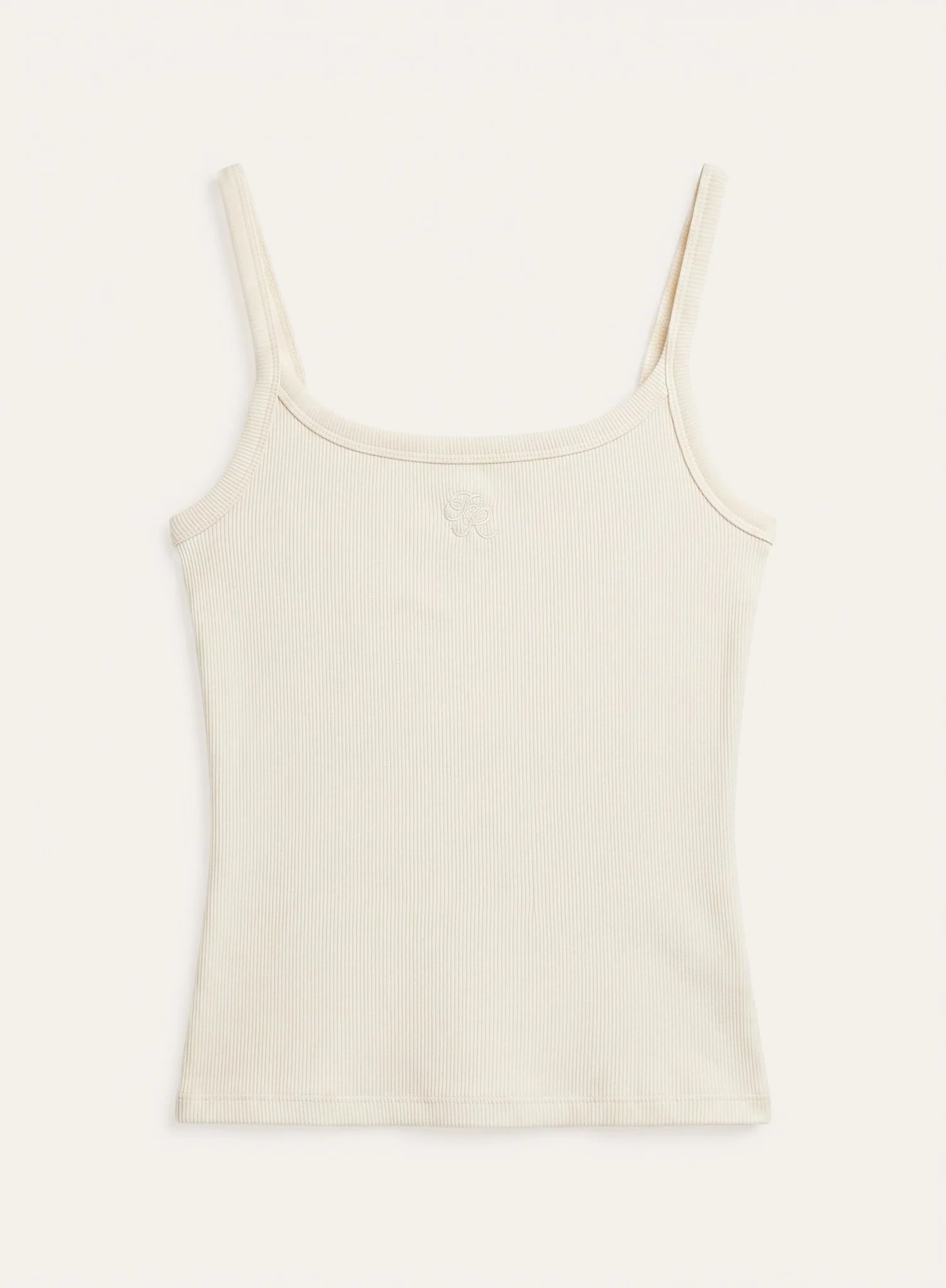 Cream Ribbed Branded Cotton Vest Top