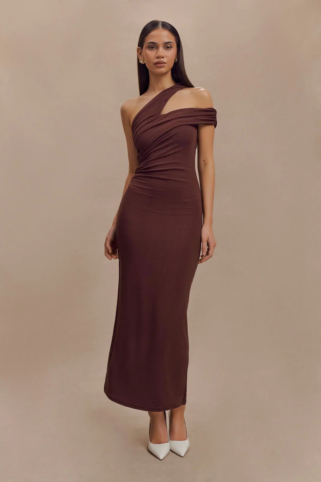 Anastasia One Shoulder Modal Midi Dress Mahogany
