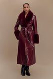 Bec Faux Leather Trench Coat With Faux Fur Cherry Red