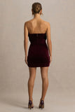 Polly Burgundy Velvet Ruffled Strapless Mini Dress