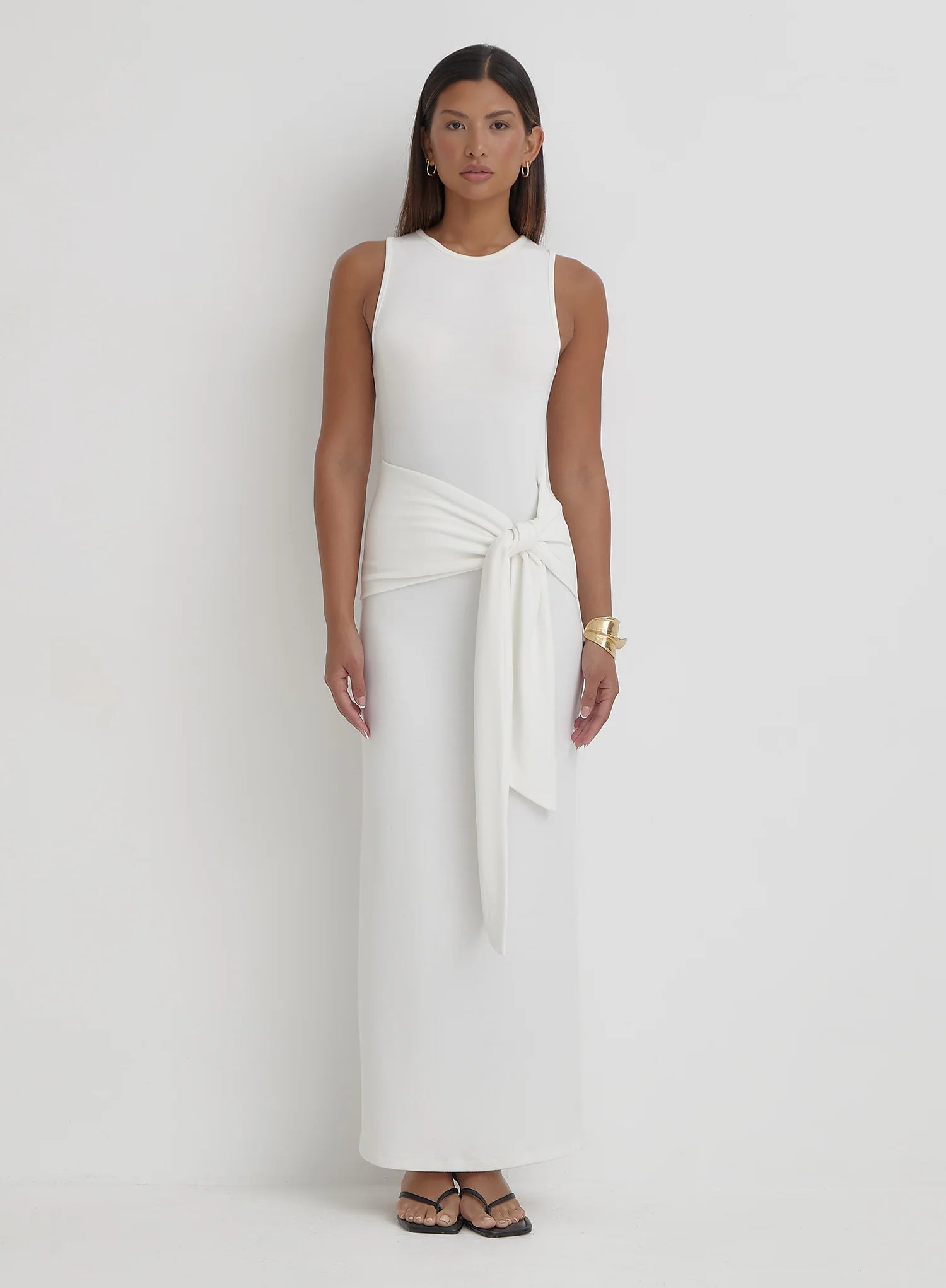 Cream Tie Front Maxi Dress