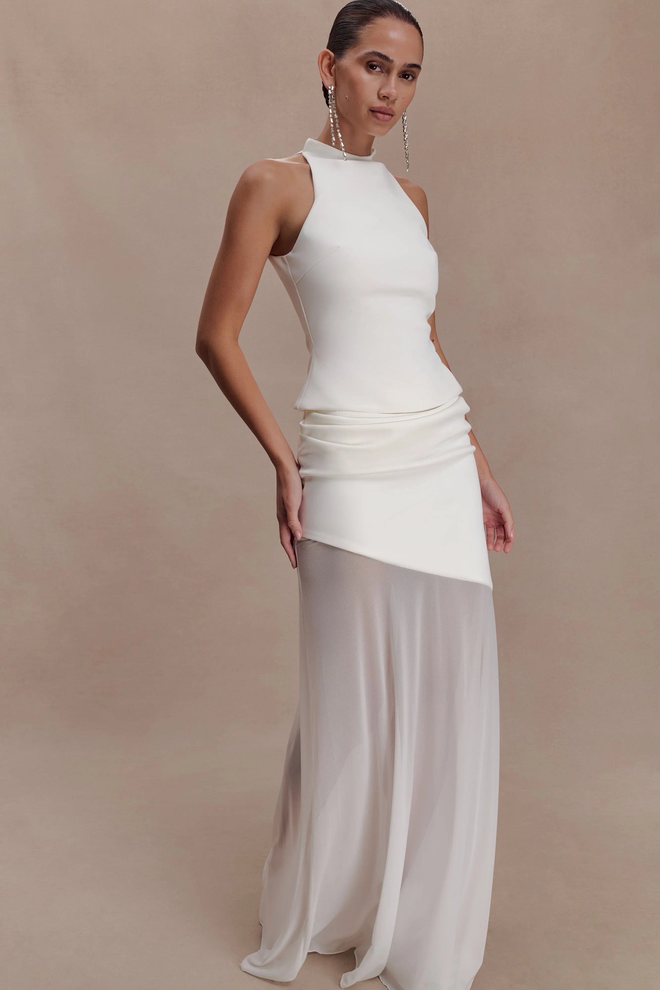 Portia Scuba And Mesh Maxi Skirt White