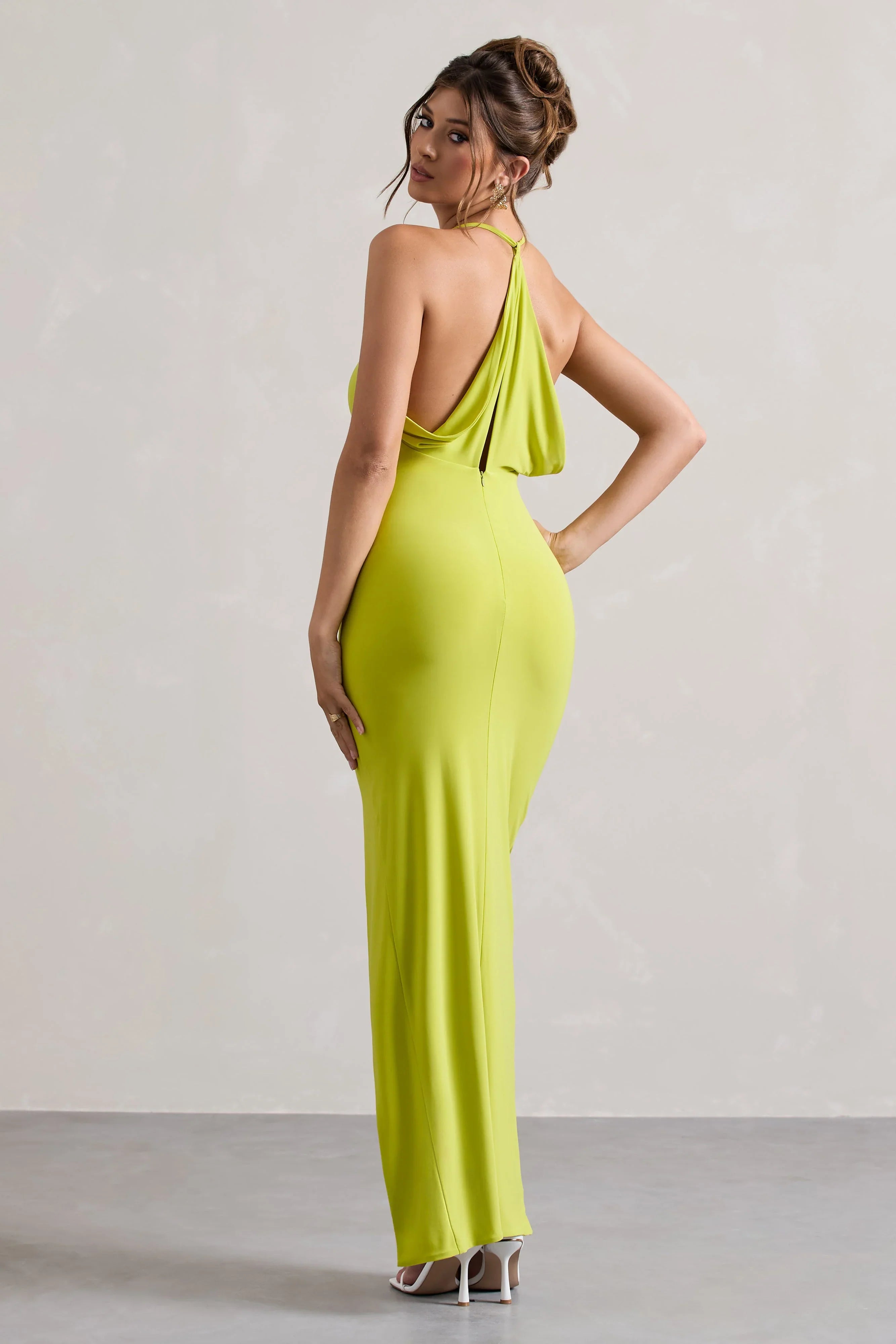 Domenica Lime Green Halter Neck Wrap Maxi Dress