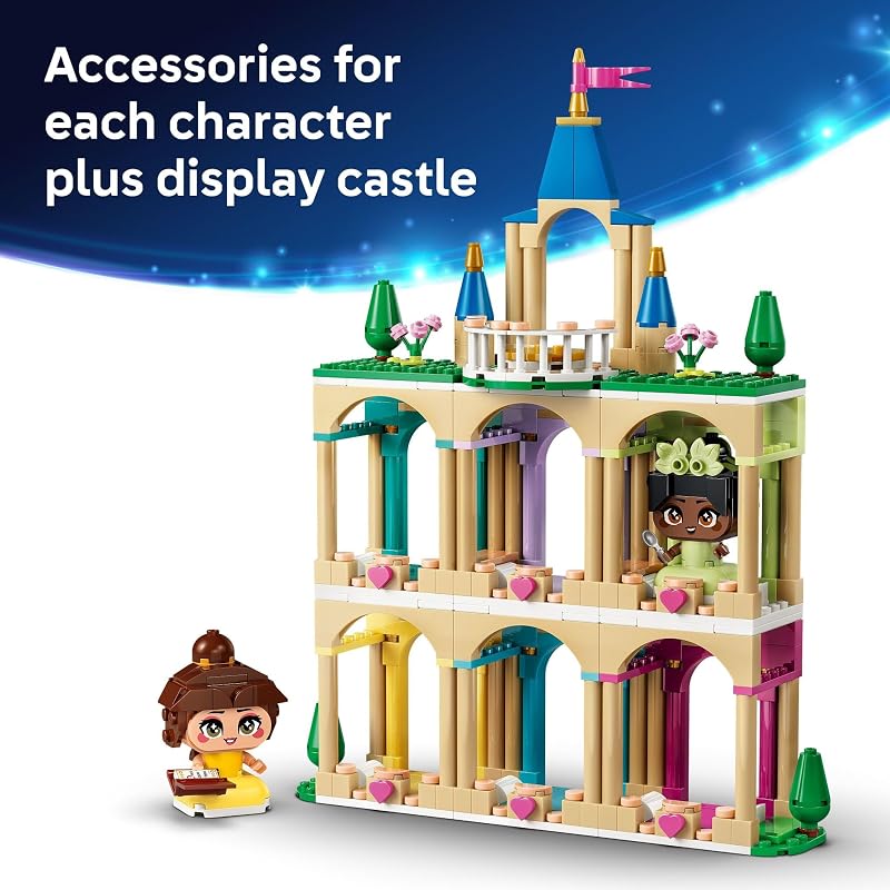 LEGO Disney Princess Mini Belle Tiana with Castle Building Toy Princess Toy Figures Playset for Girls Boys Ages 5 Gift for Birthday 43291