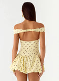 Endless Romance Off Shoulder Mini Dress Yellow Polkadot