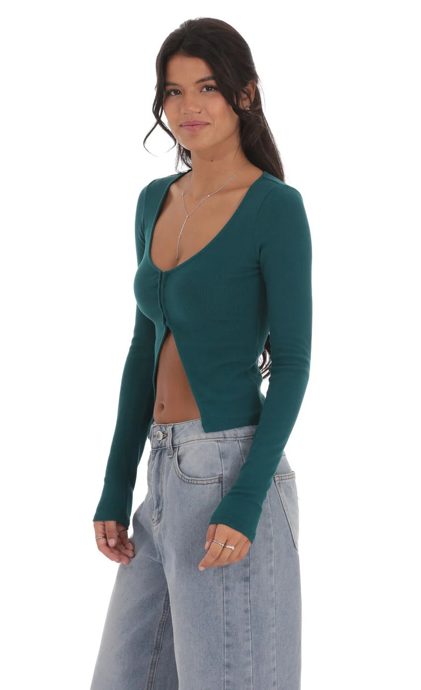 Ribbed Fly Away Top in Teal