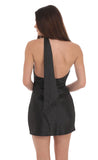 Leopard Jacquard Scarf Halter Dress in Black