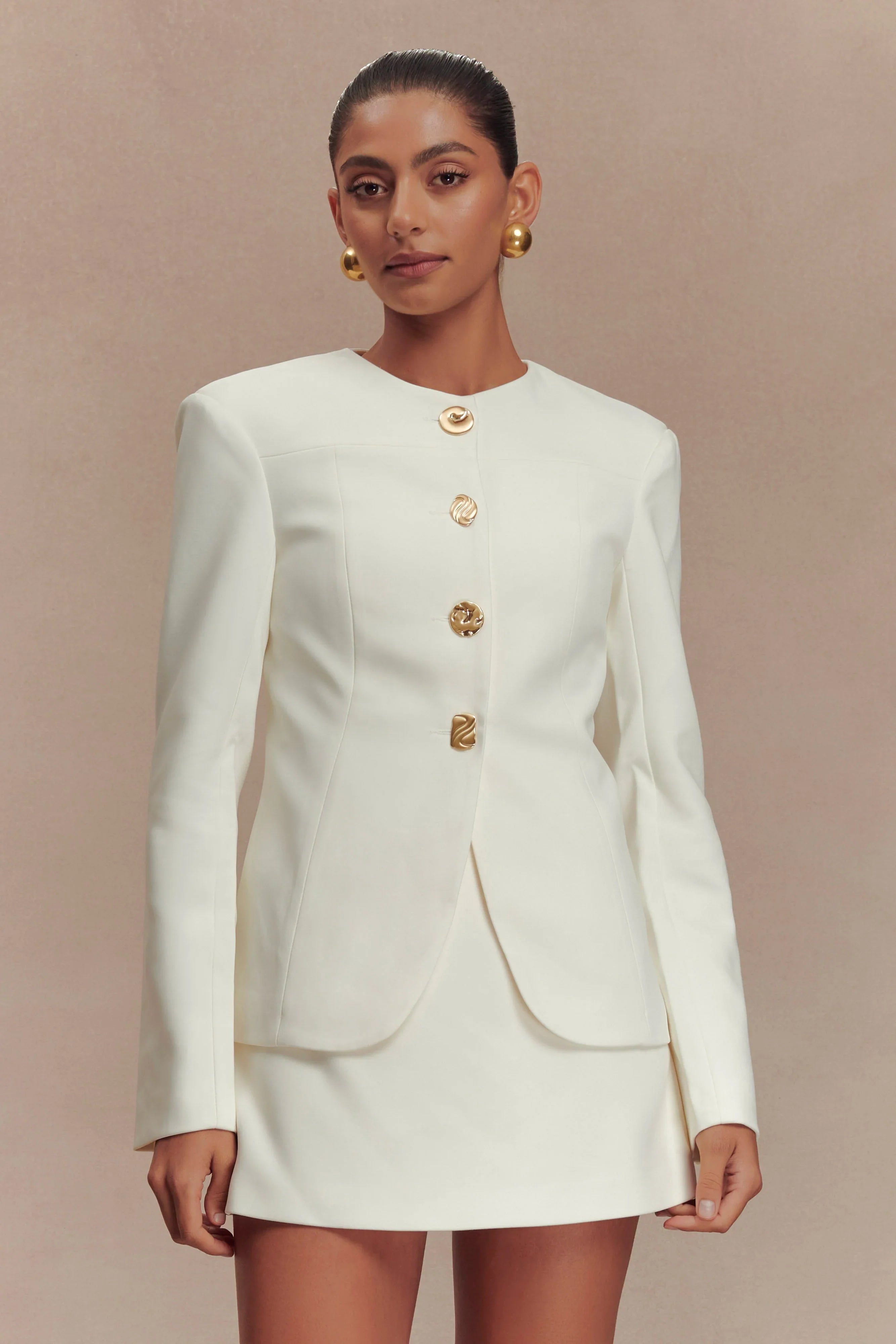 Asia Mixed Button Blazer Ivory