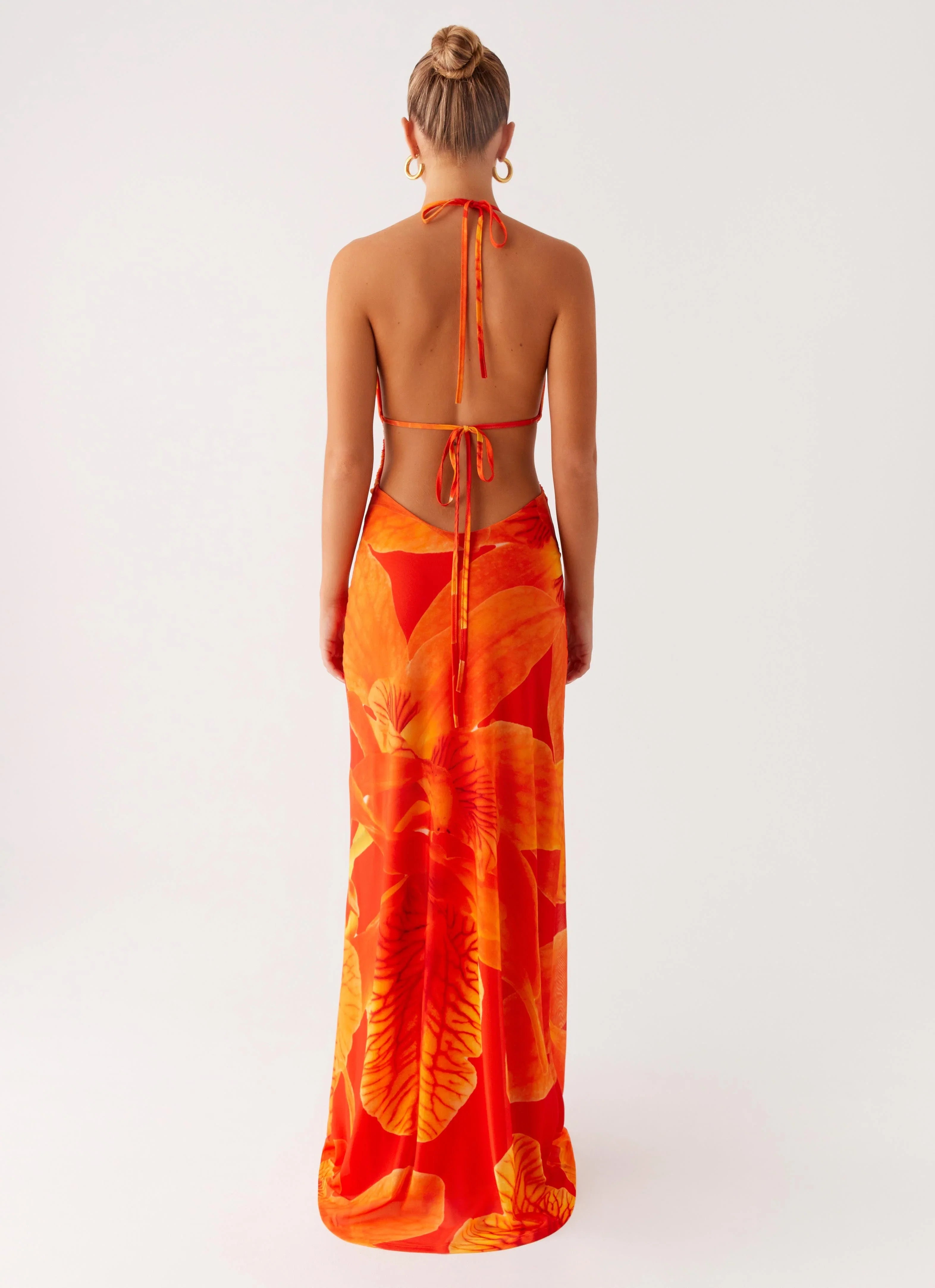 Palawan Mesh Maxi Dress Orange Floral