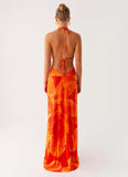 Palawan Mesh Maxi Dress Orange Floral