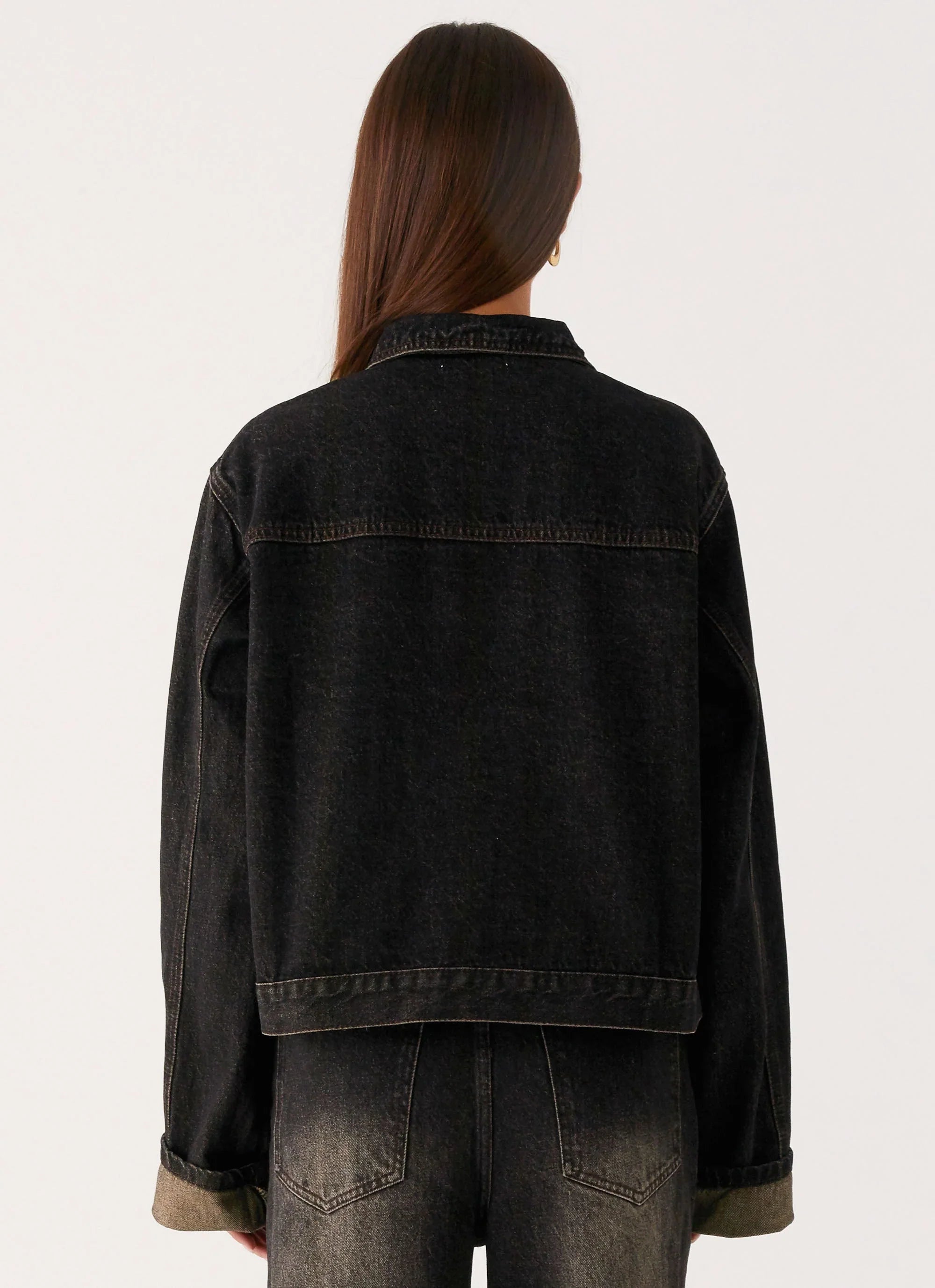 Back Again Oversized Denim Jacket Acid Charcoal