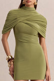 Perdi Olive Bodycon Mini Dress With Twisted Cape