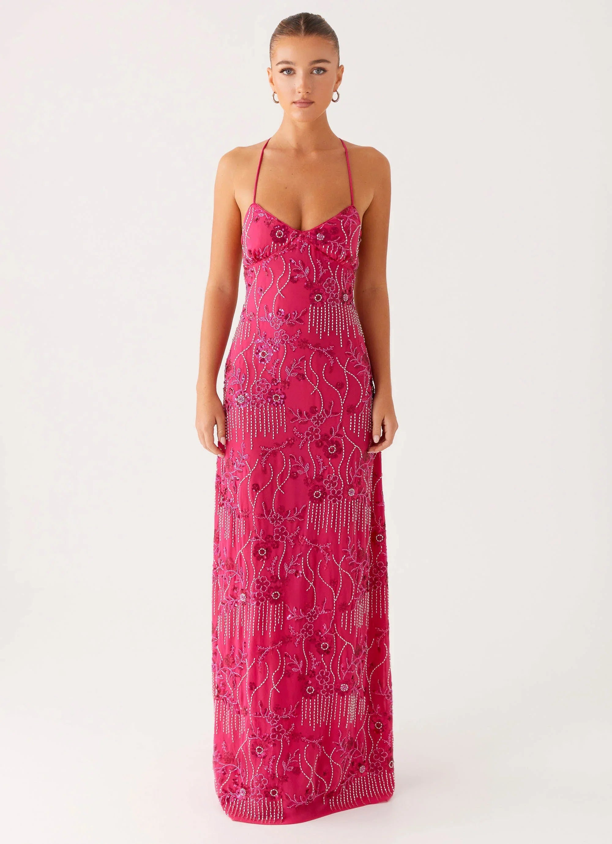 Vietta Sequin Cami Maxi Dress Fuchsia