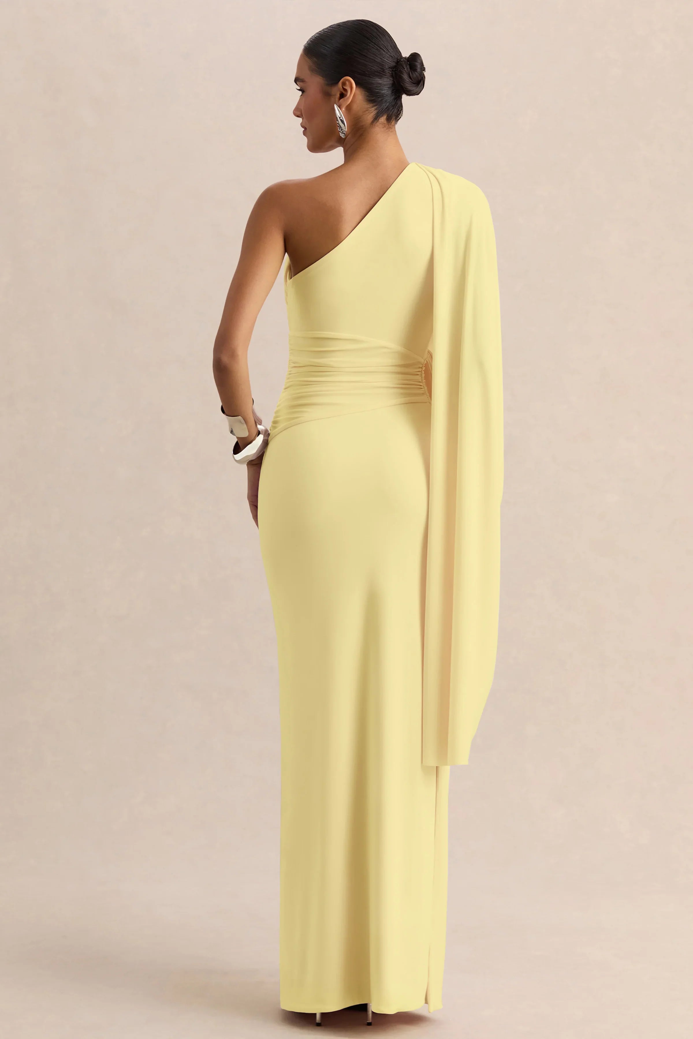 Sabella Lemon Asymmetric Neck Maxi Dress