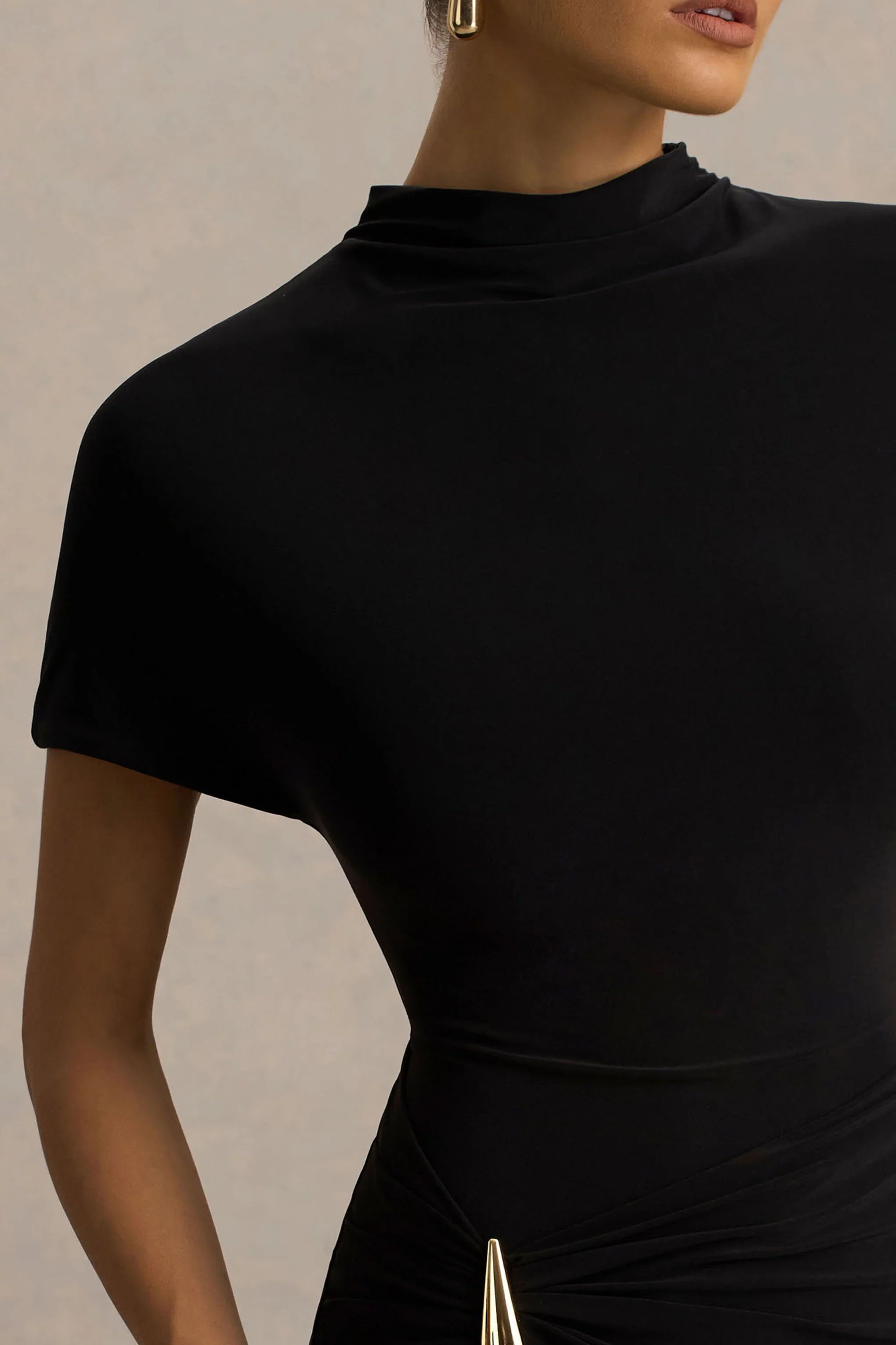 Arlena Black High Neck Wrapped Maxi Dress