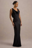 Alesso Black Satin Cowl Neck Slip Maxi Dress