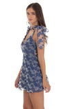 Floral A line Dress in Navy