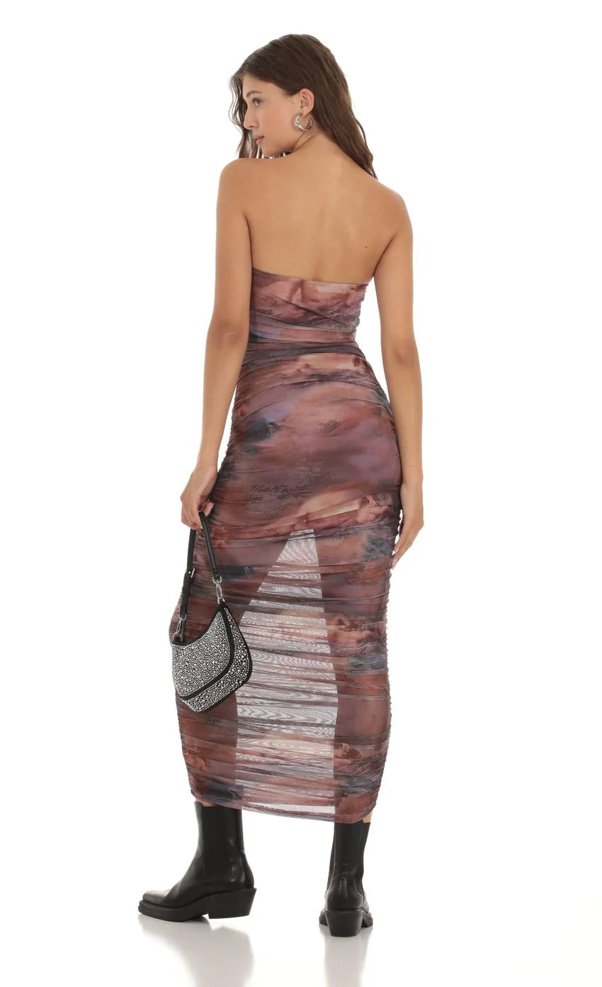 Mesh Print Dress in Purple Blush