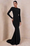 One Step Ahead Black Long Sleeve Backless Fishtail Maxi Dress
